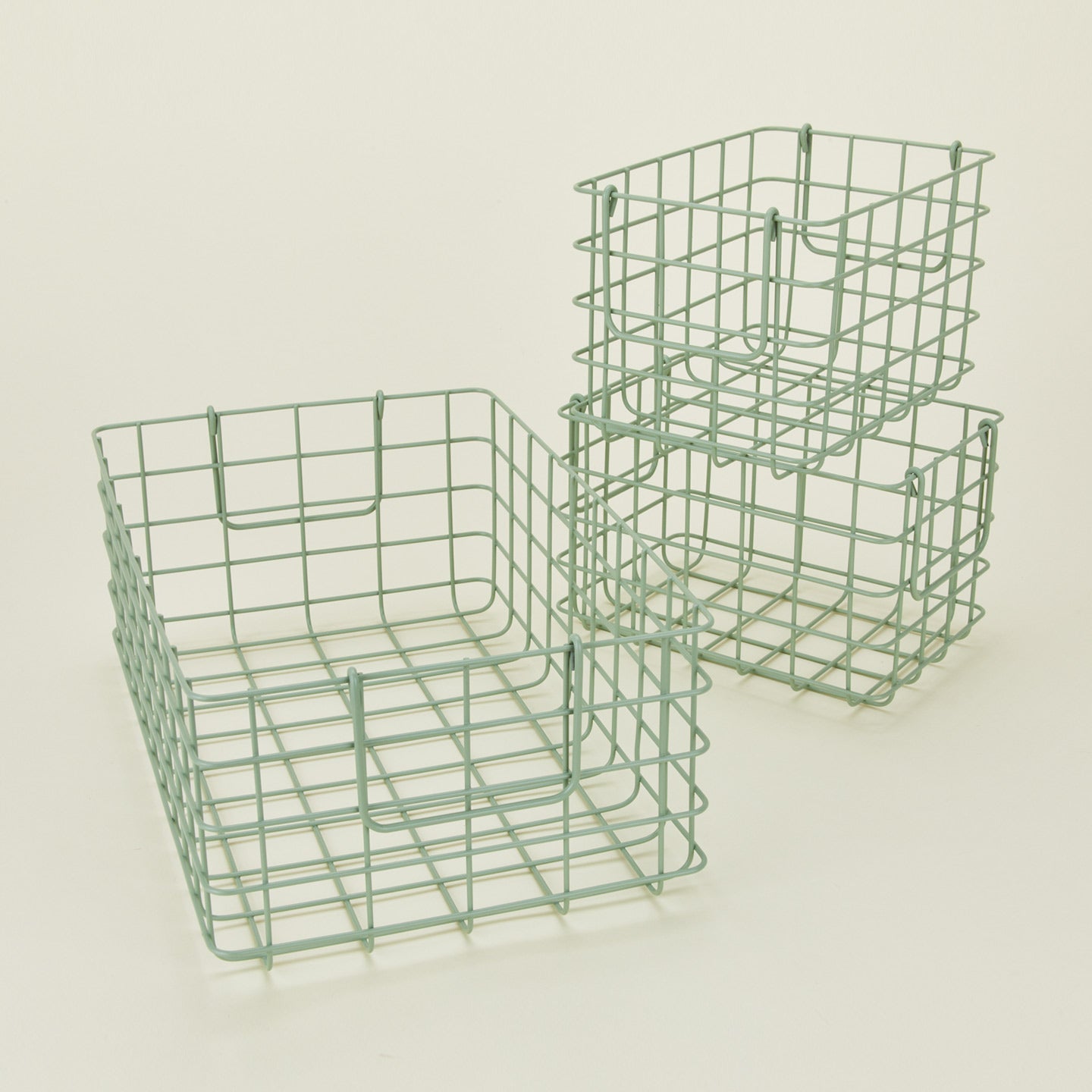 Set of 3 grid baskets in sage