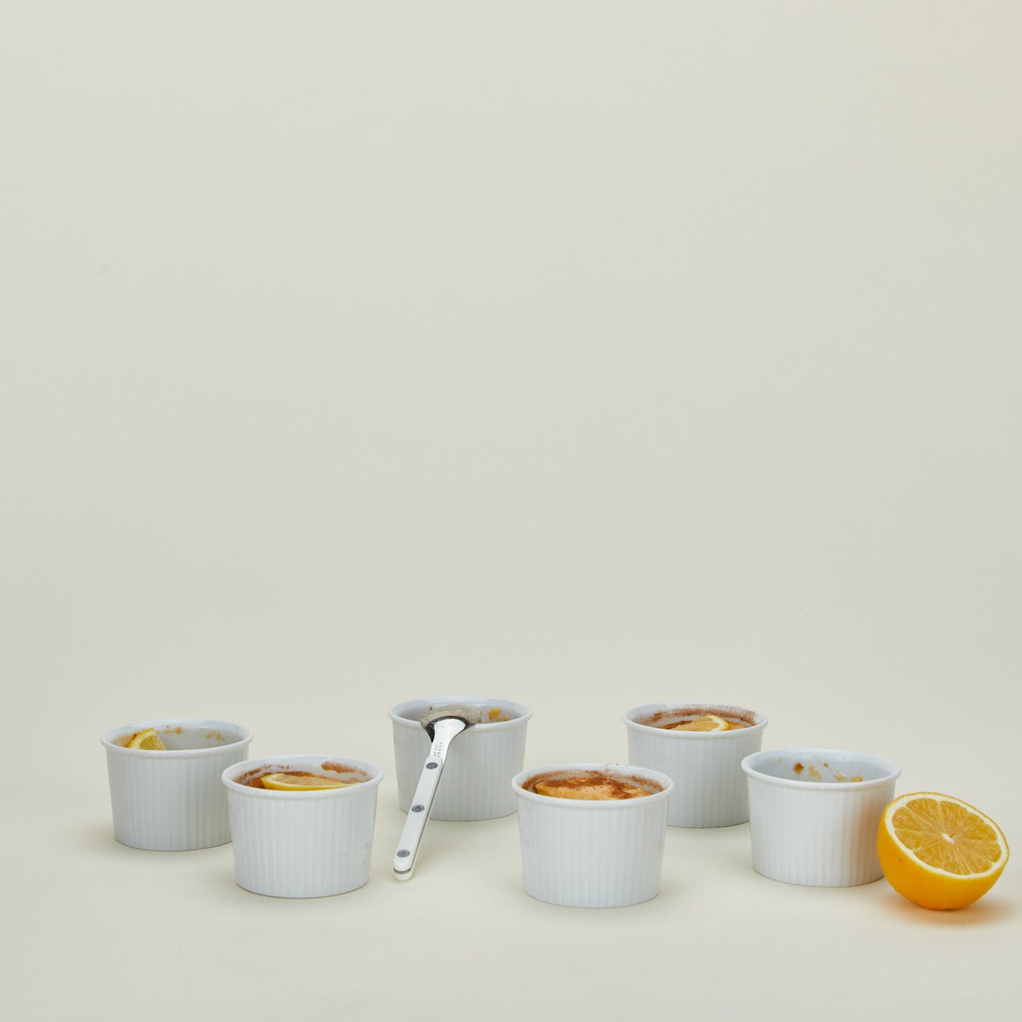 Deep porcelain ramekin in white with orange