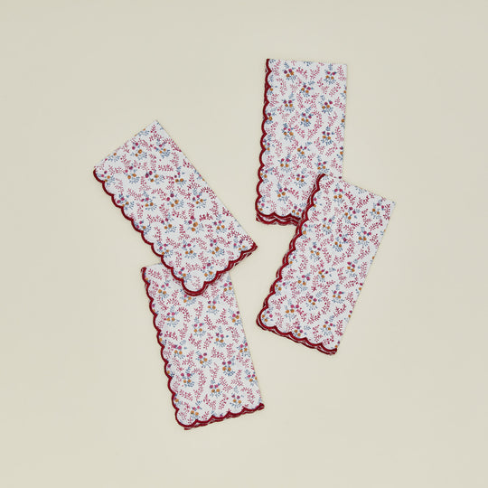 Little Flowers Napkins, Set of 4 - Maroon