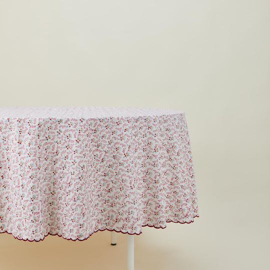 Little Flowers Round Tablecloth - Maroon