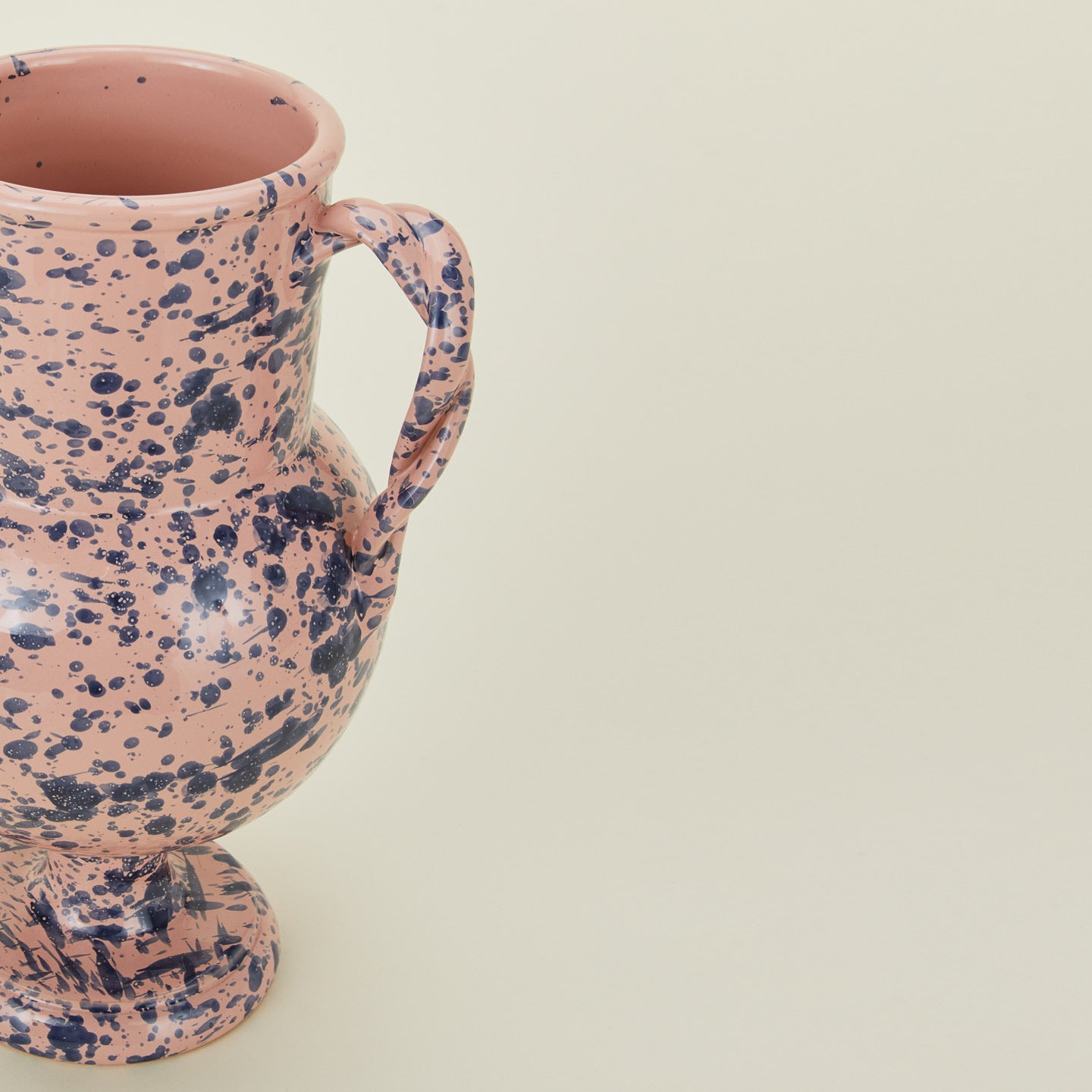 Close up view of verona vase in pink and blue 