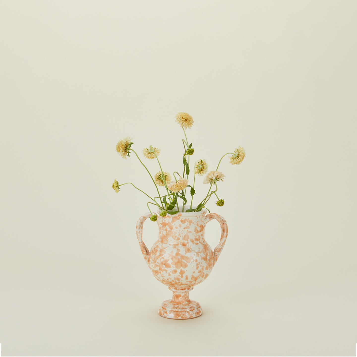 small verona vase in tan and ivory with florals