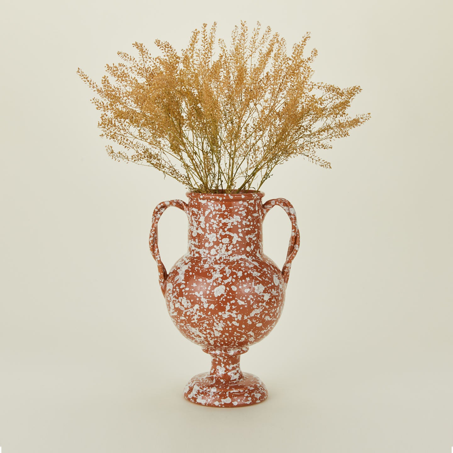 Terracotta and ivory splatter verona vase in large with florals