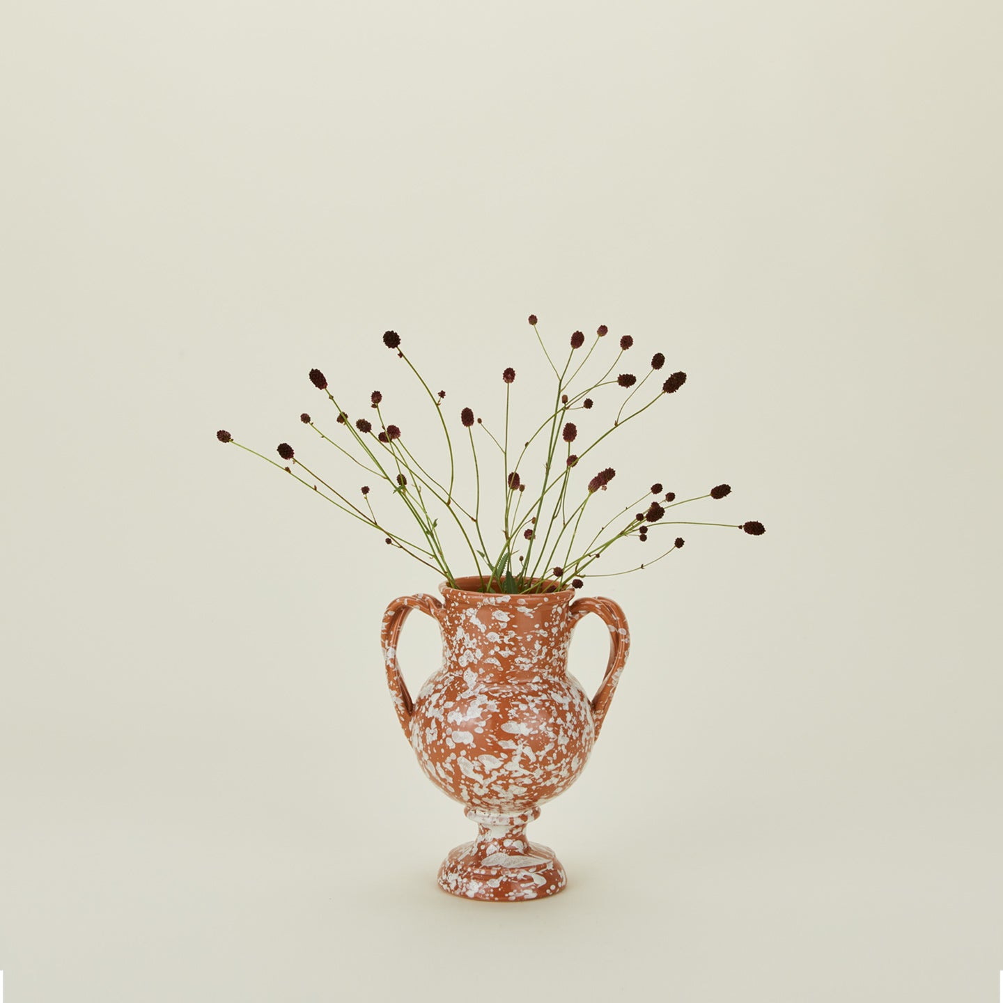 Terracotta and ivory splatter verona vase in small with florals