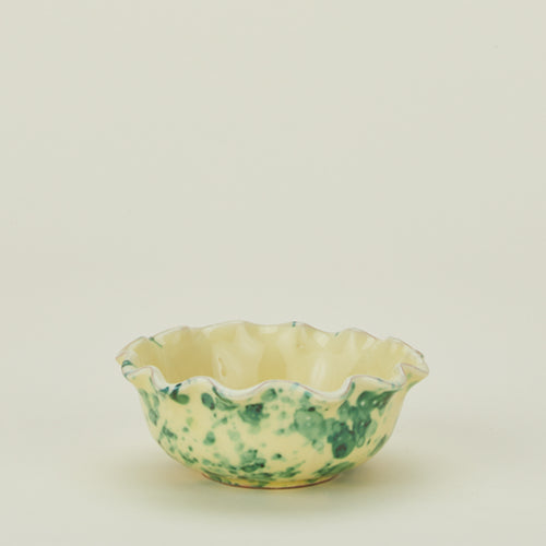 Splatter scallop bowl in yellow and green