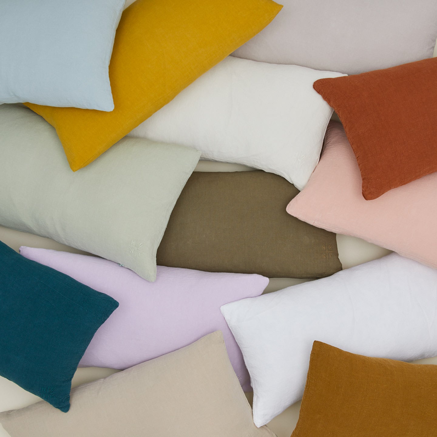 Simple linen pillows in various colors