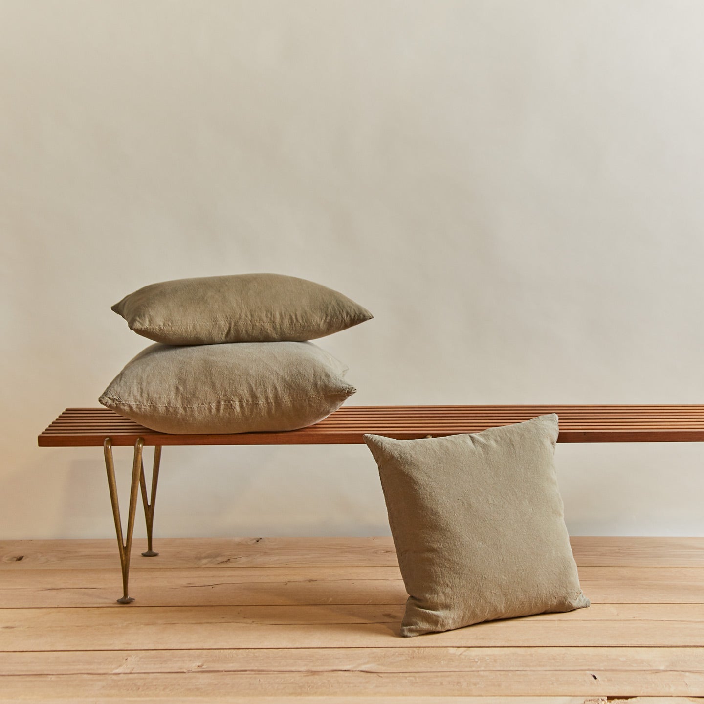 Simple linen pillow in olive