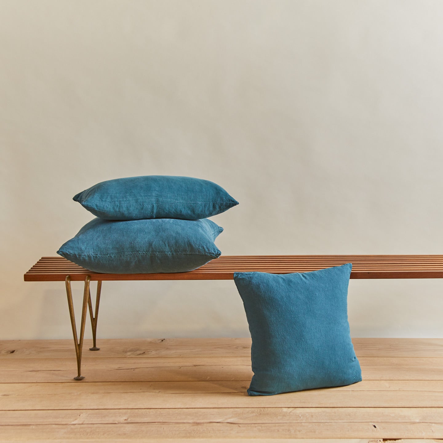 Simple linen pillow in peacock