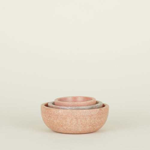 Three Simple Marble Bowls in various sizes in Pink, nested.