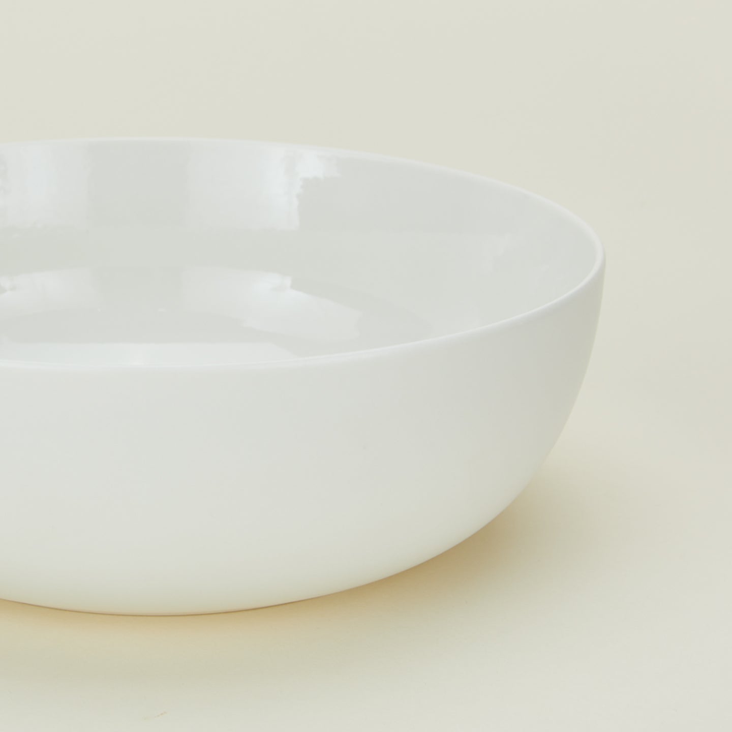 Close up view of simple porcelain serving bowl in white