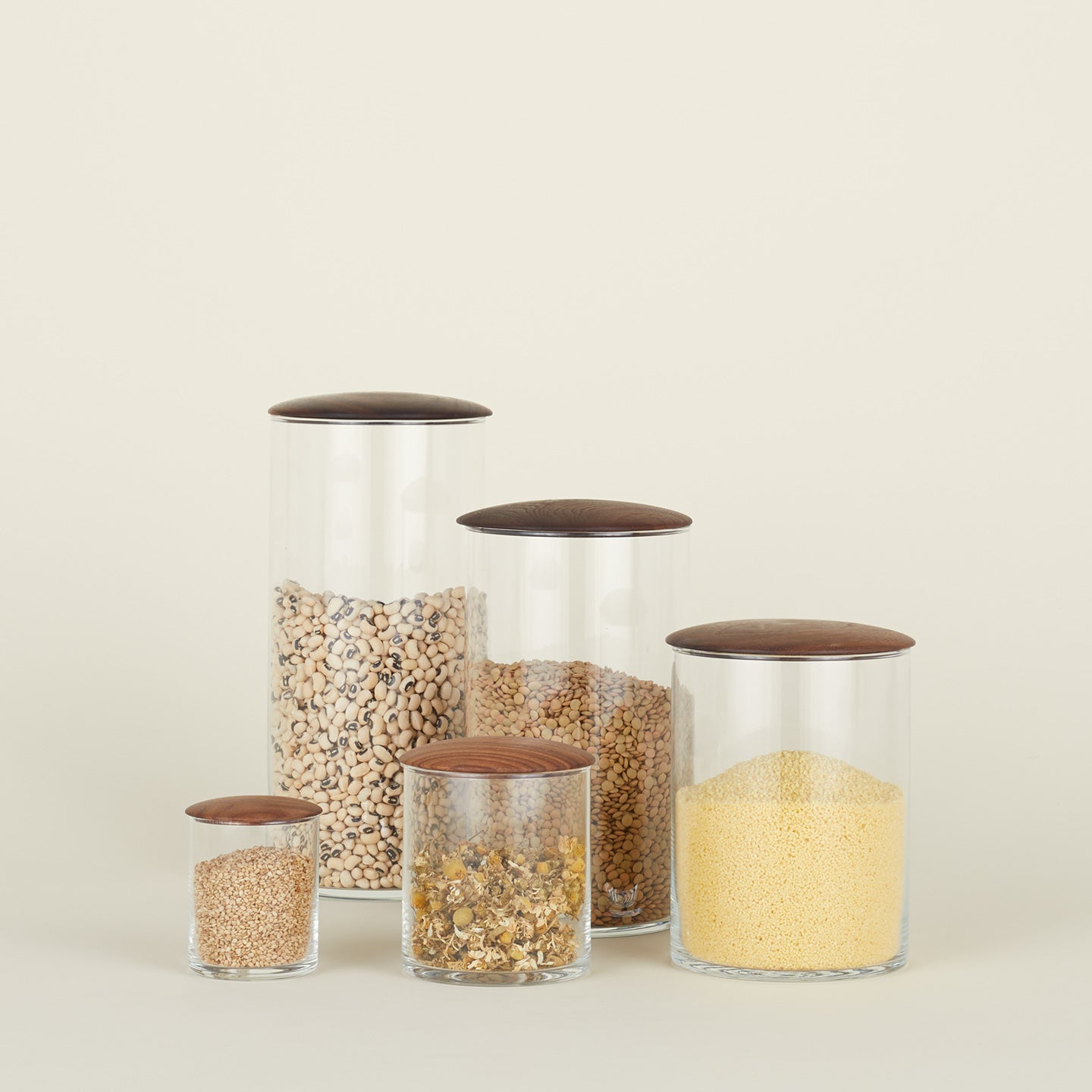 Simple storage container group filled in smoked oak