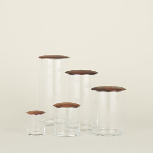 Simple storage container group in smoked oak