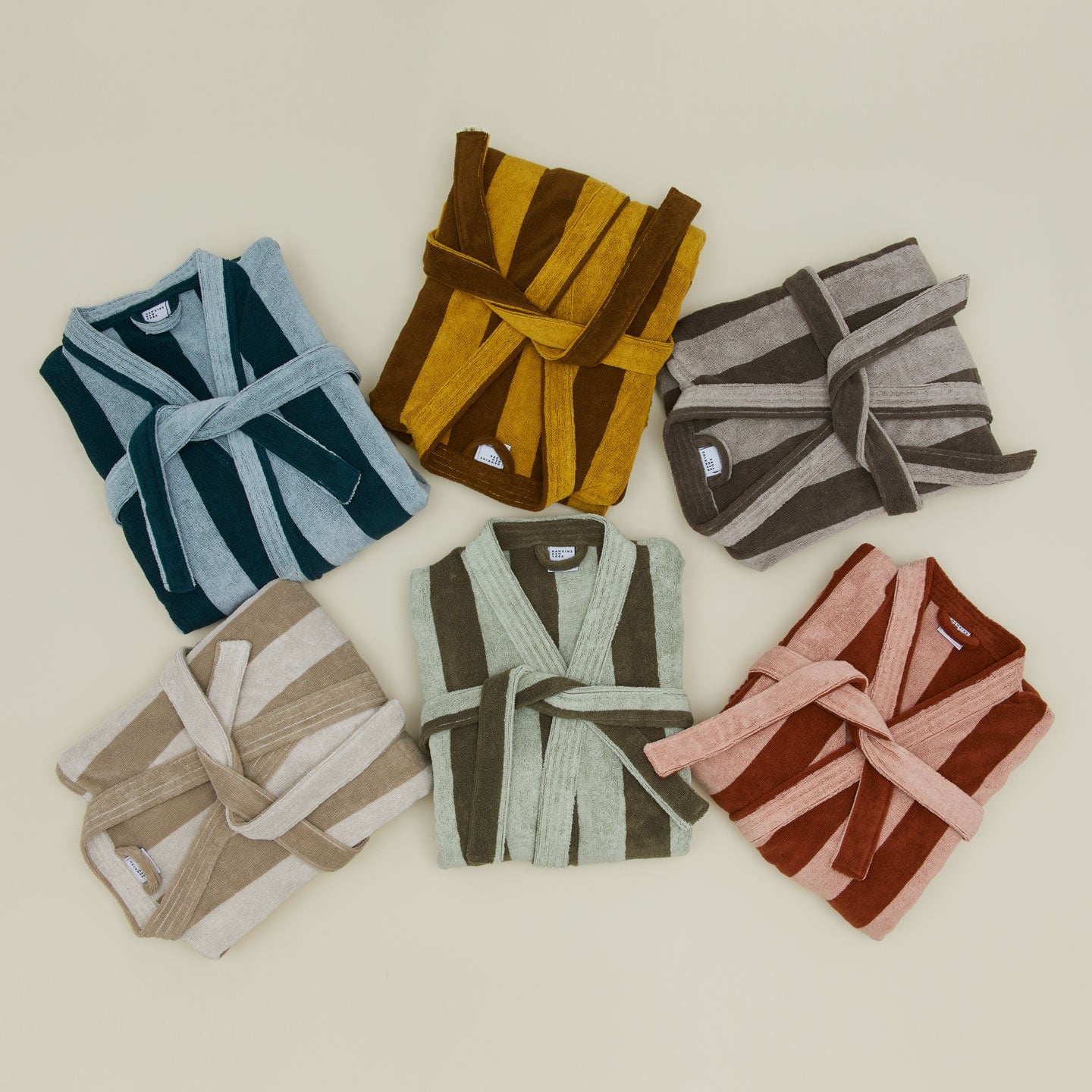 Simple striped terry robes in various colors.