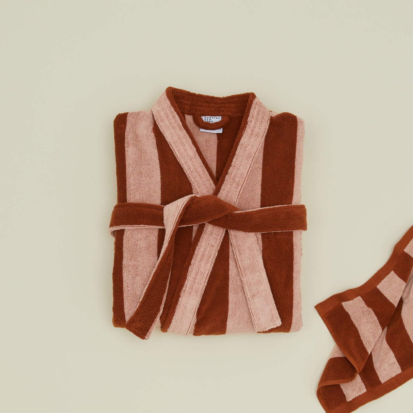 Simple Striped Terry Bathrobe - Blush/Terracotta with washcloth