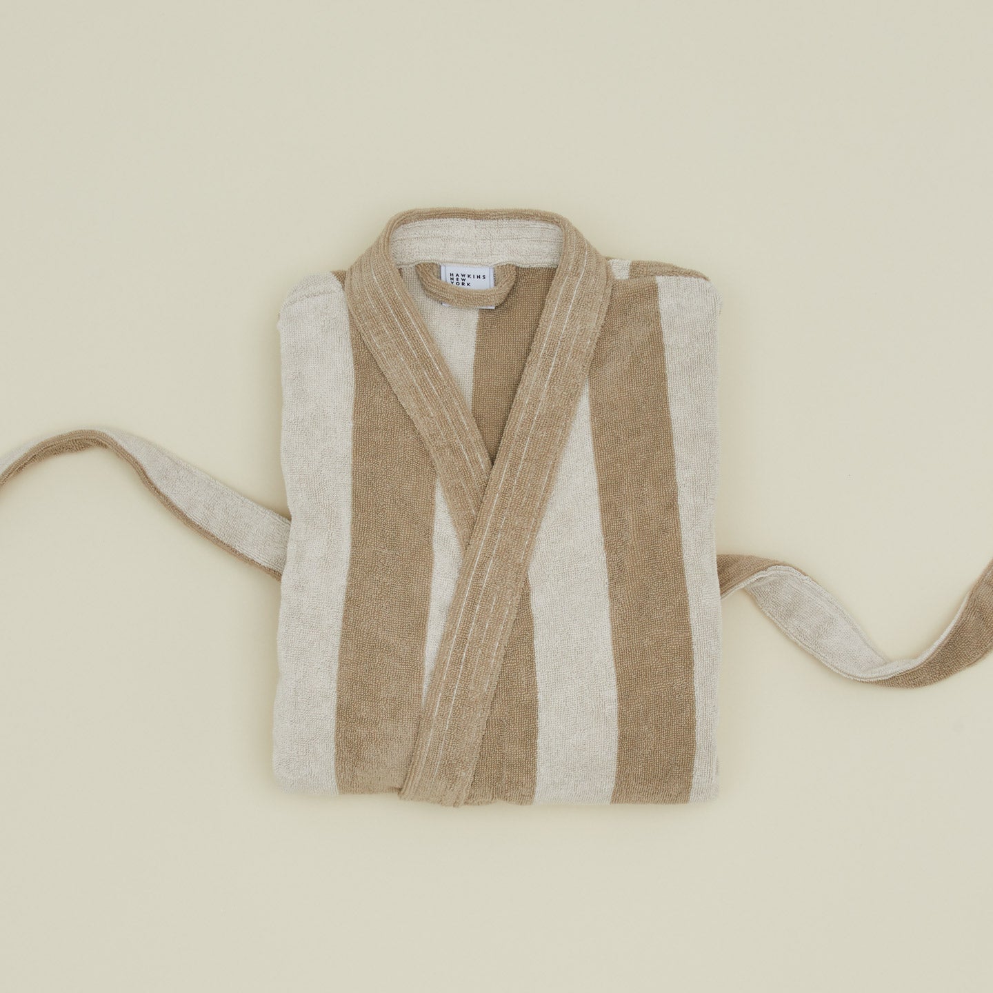 Folded Simple Striped Terry Bathrobe - Ivory/Flax
