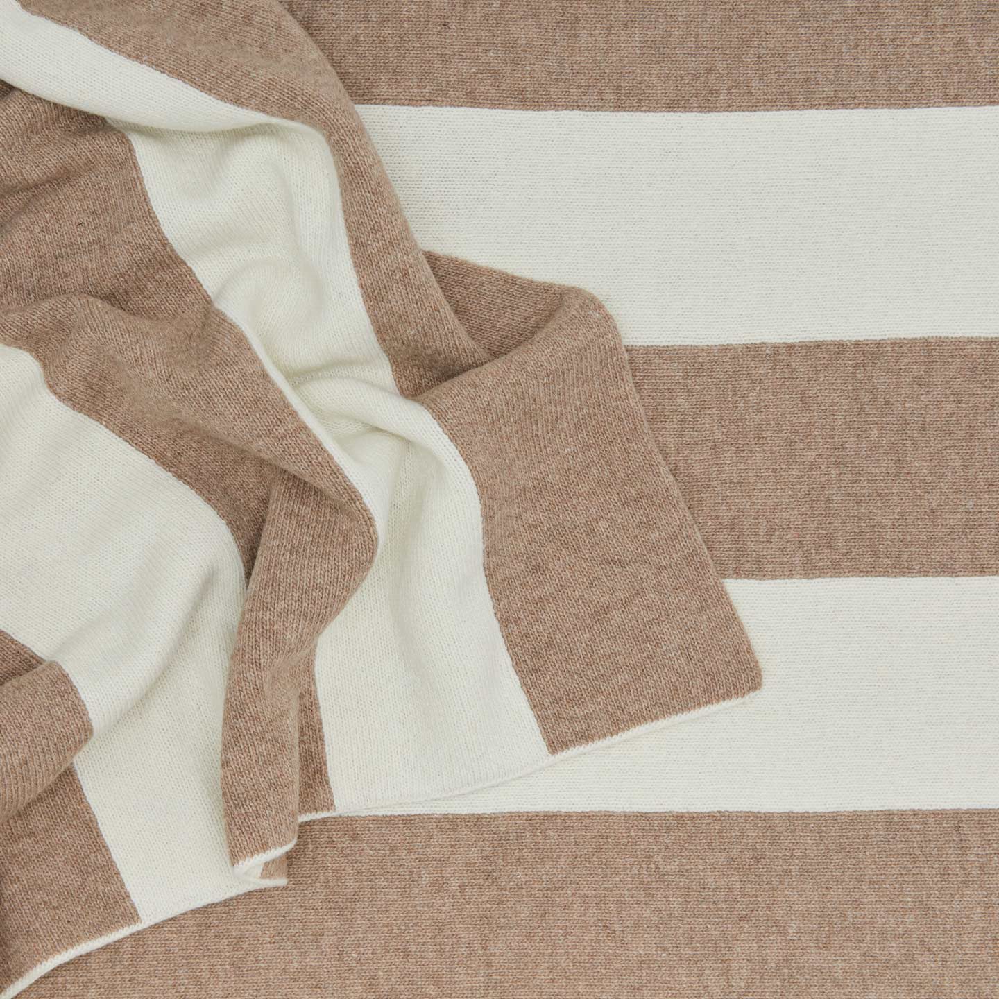 Striped throw in ivory and flax close up 