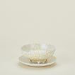 Splatterware berry bowl in ivory and white