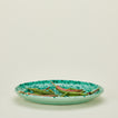 Splatterware serving platter in sage and green with chiles