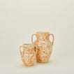 Large and small splatterware vases in ivory and bronze