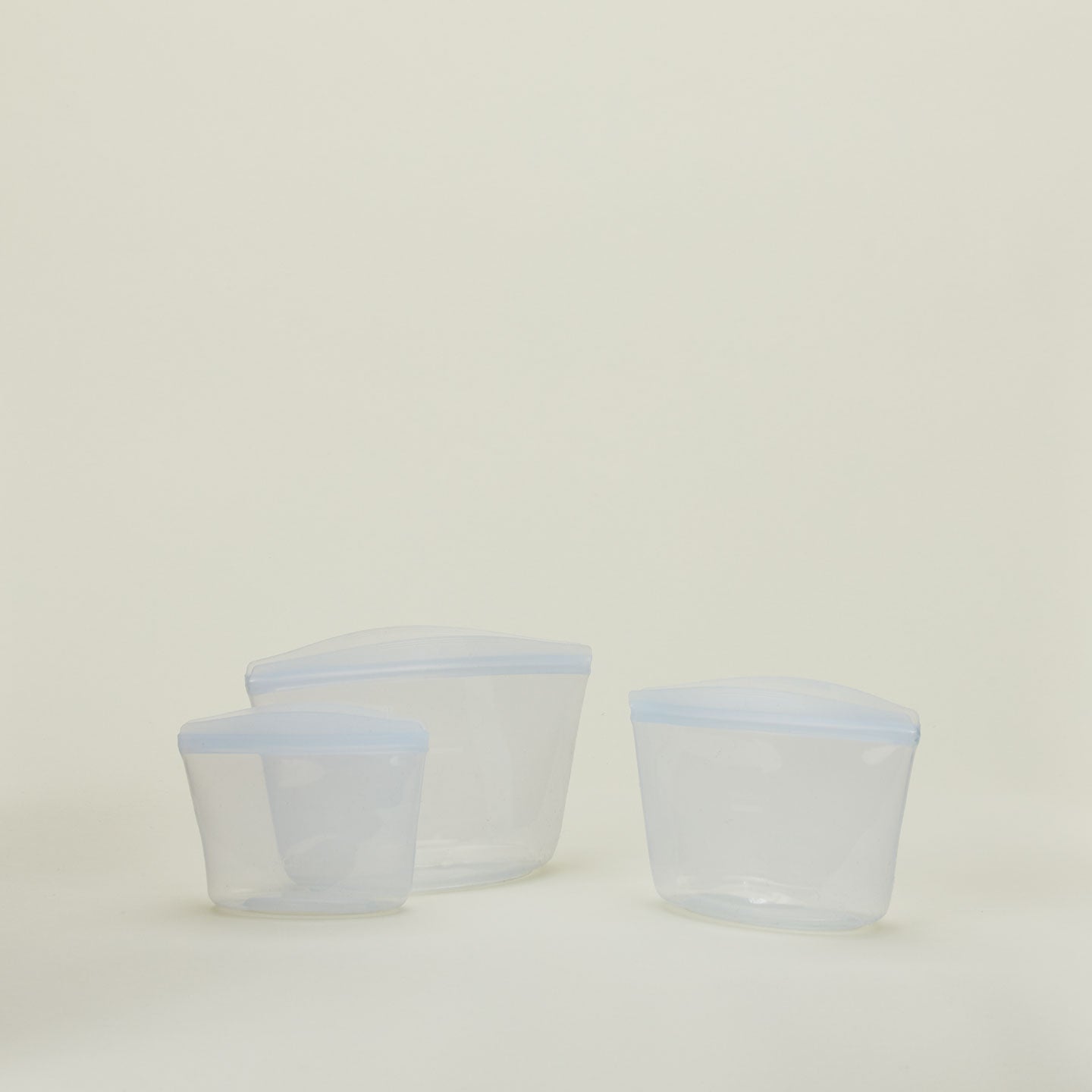 Silicone storage bags in three sizes.