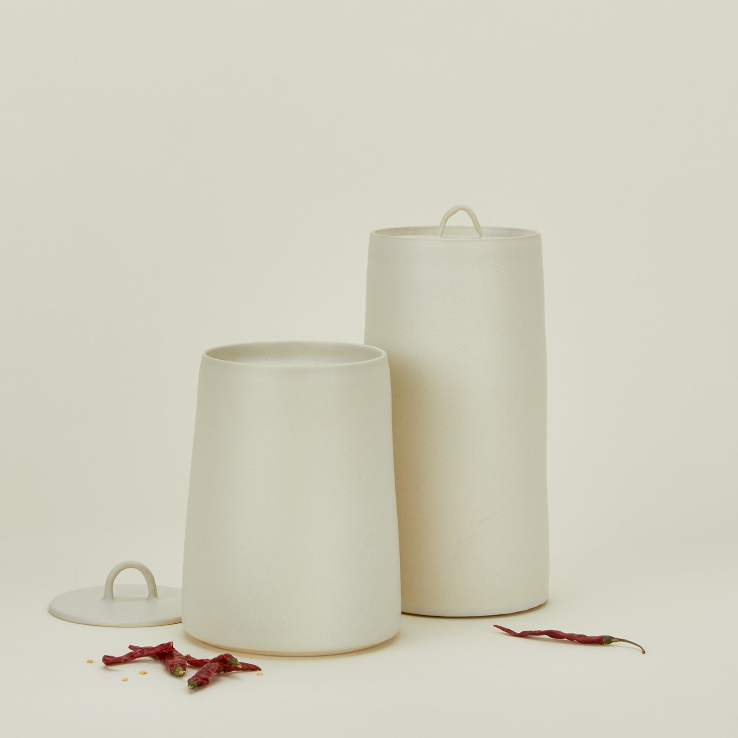 Tracie Hervey lidded jar family with peppers