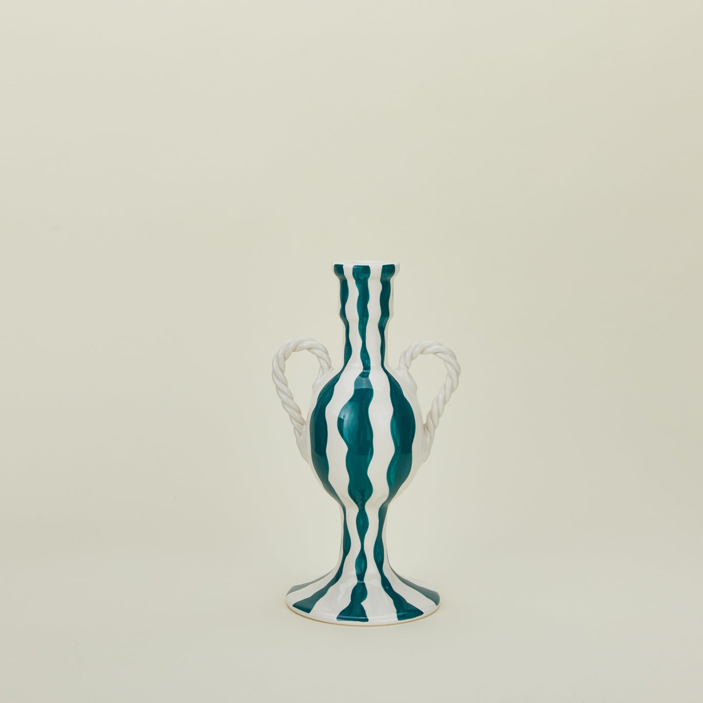 Striped Ceramic Candle Holder - Blue Squiggle