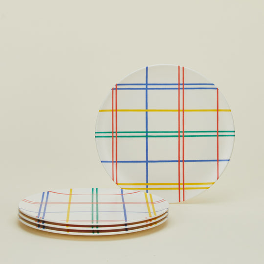 Bamboo Melamine Side Plate, Set of 4 - Mixed Plaid