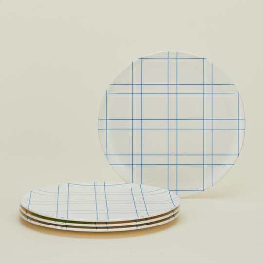 Bamboo Melamine Side Plate, Set of 4 - Blue Plaid