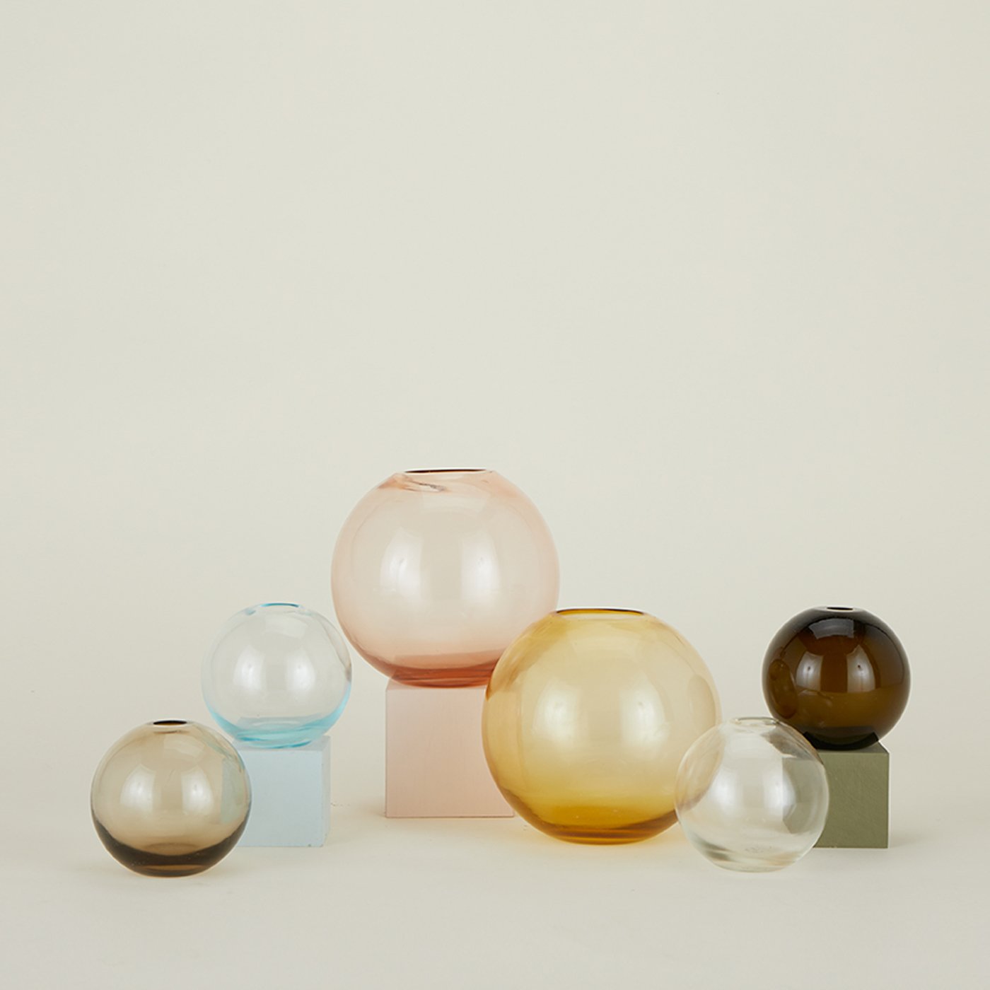 Aurora sphere vases in various colors and sizes