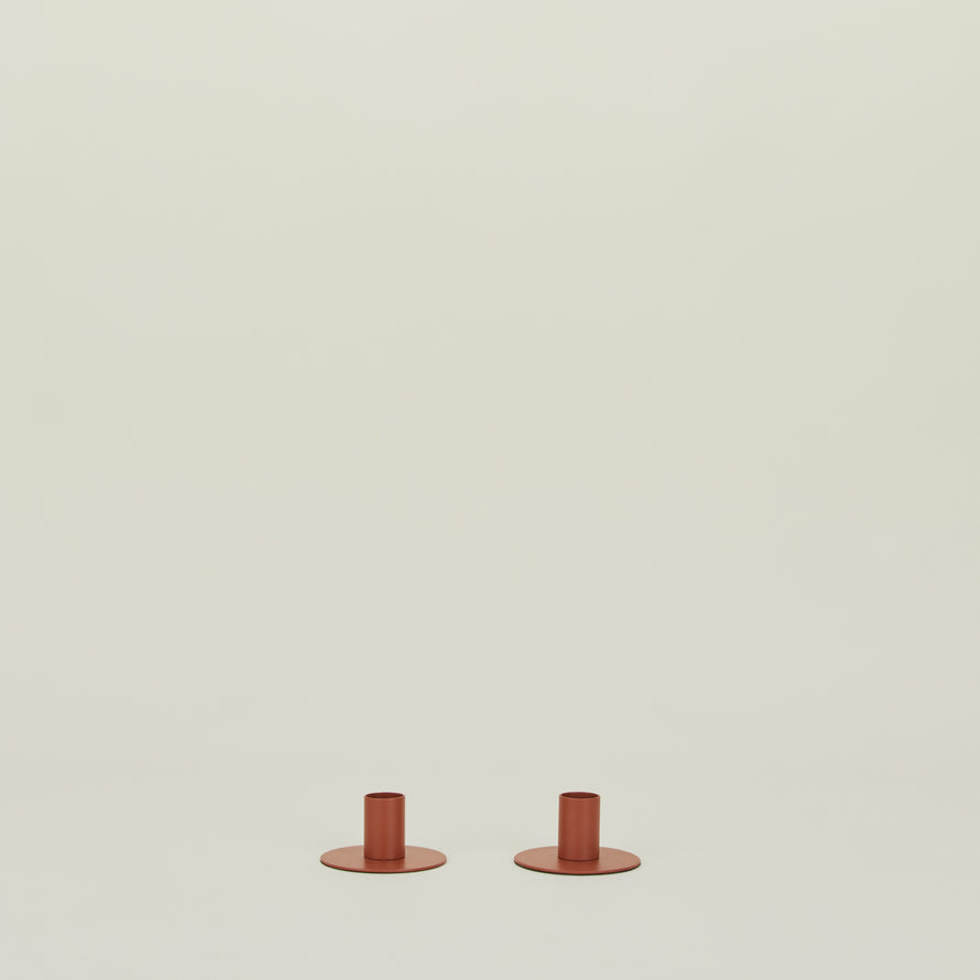 Essential Metal Candle Holders, Set of 2 - Terracotta