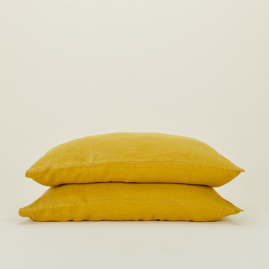 Simple Linen Pillowcases, Set of 2 - Mustard