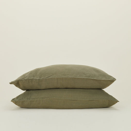 Simple Linen Pillowcases, Set of 2 - Olive
