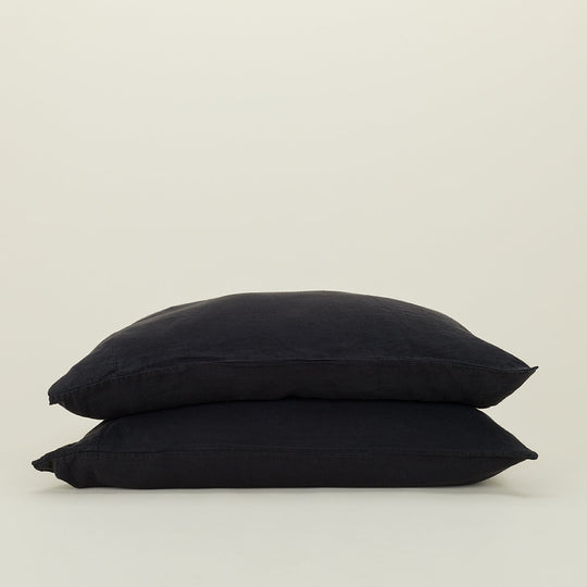 Simple Linen Pillowcases, Set of 2 - Black