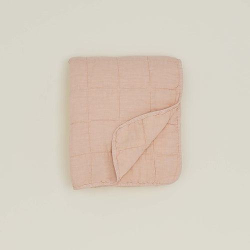 Simple Linen Quilted Throw - Blush