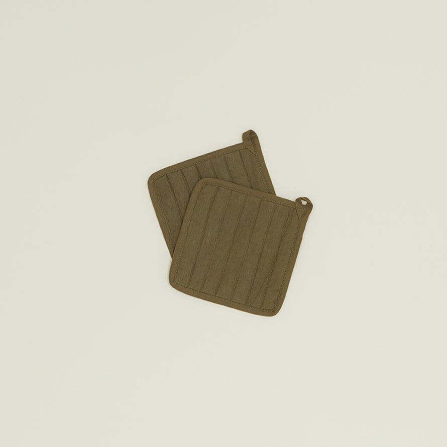 Simple Linen Pot Holder, Set of 2 - Olive