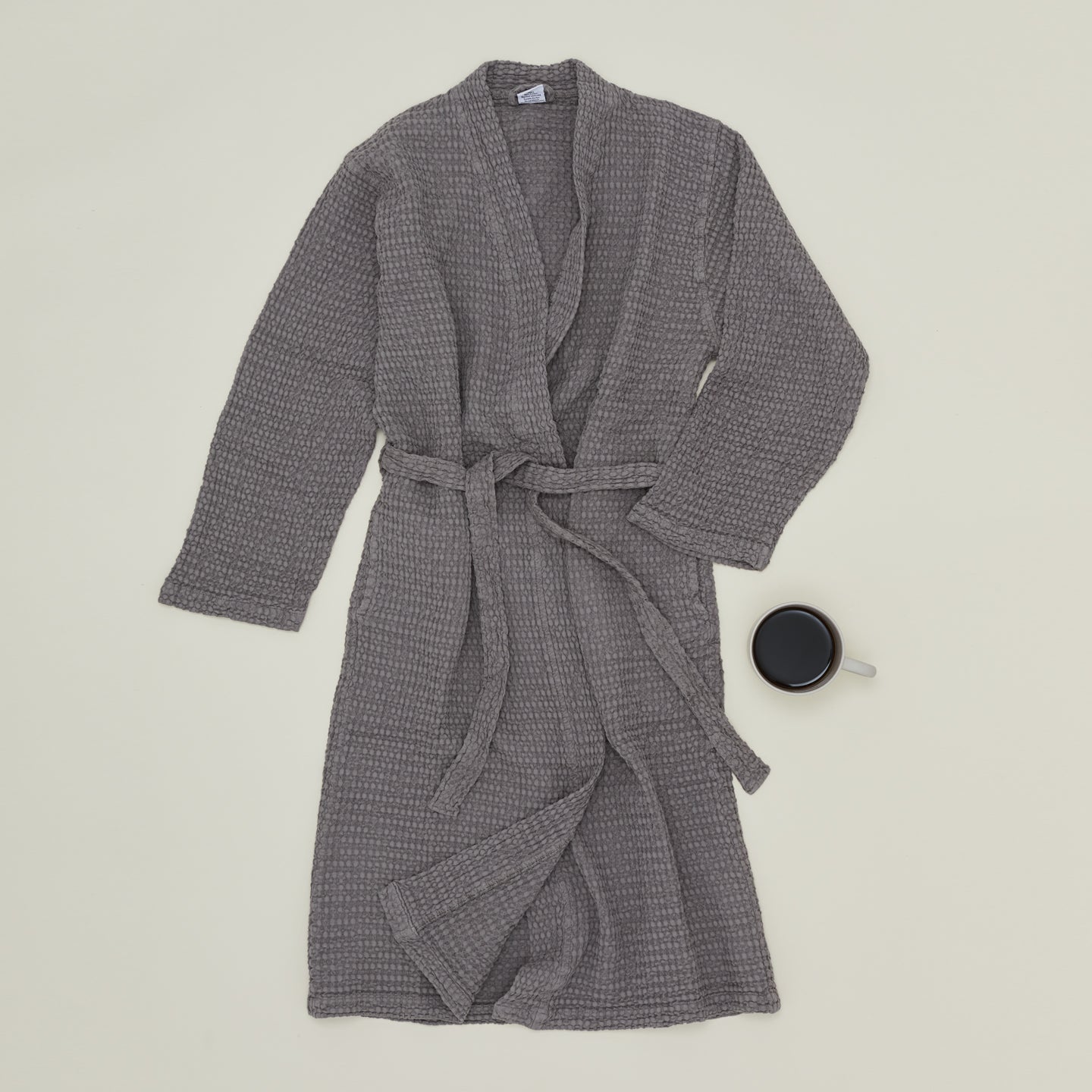 Simple Waffle Bathrobe - Dark Grey