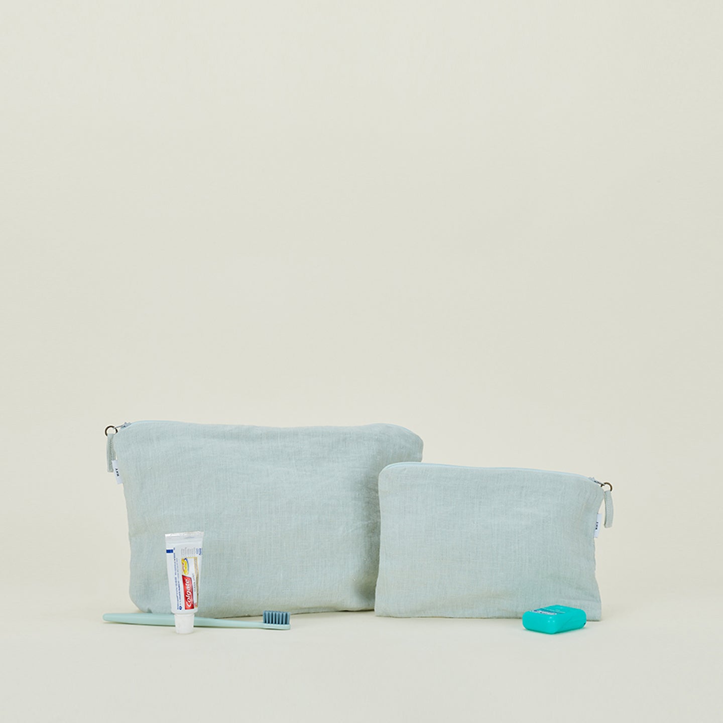 Simple Linen Zipper Pouch - Sky