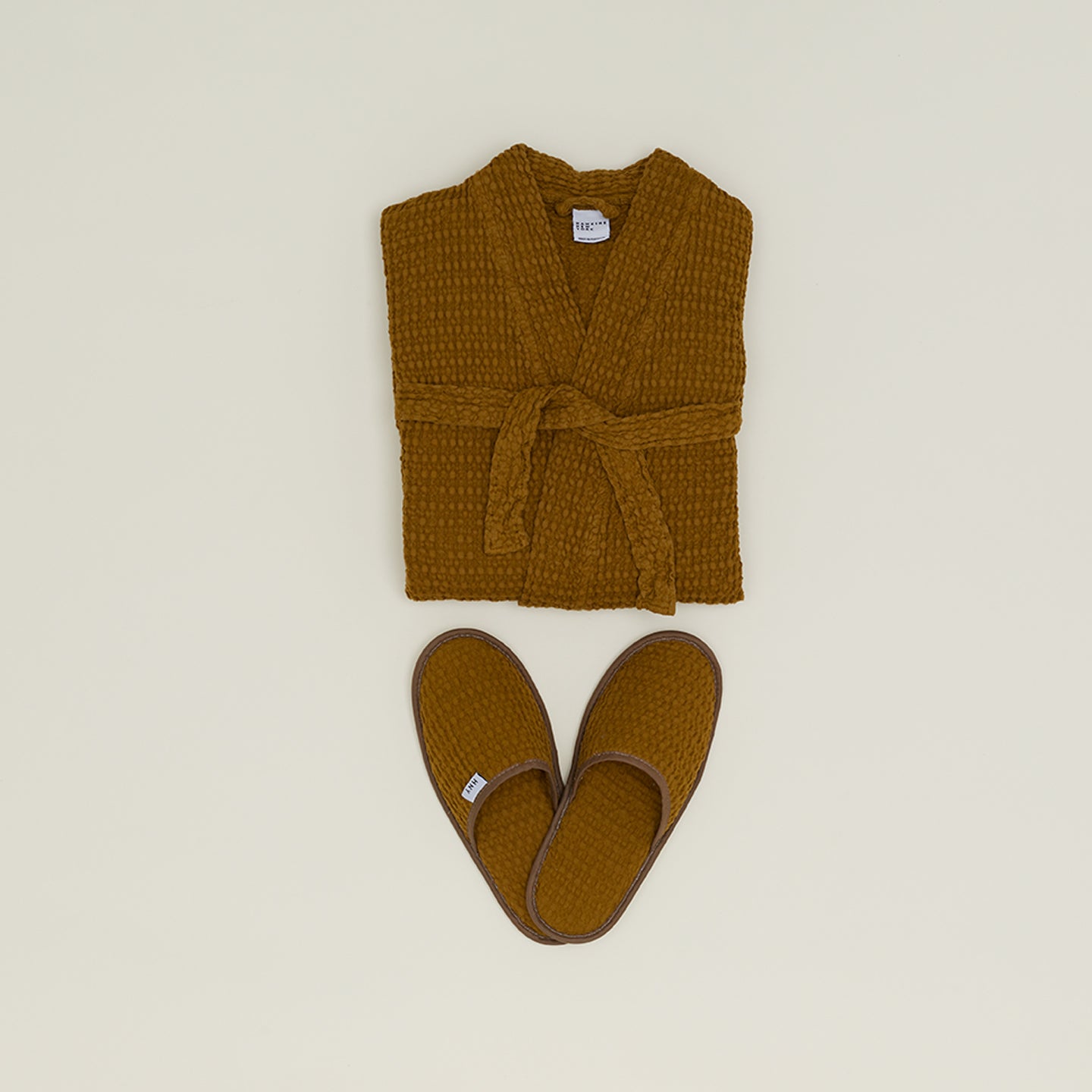 Simple Waffle Bath Robe - Bronze