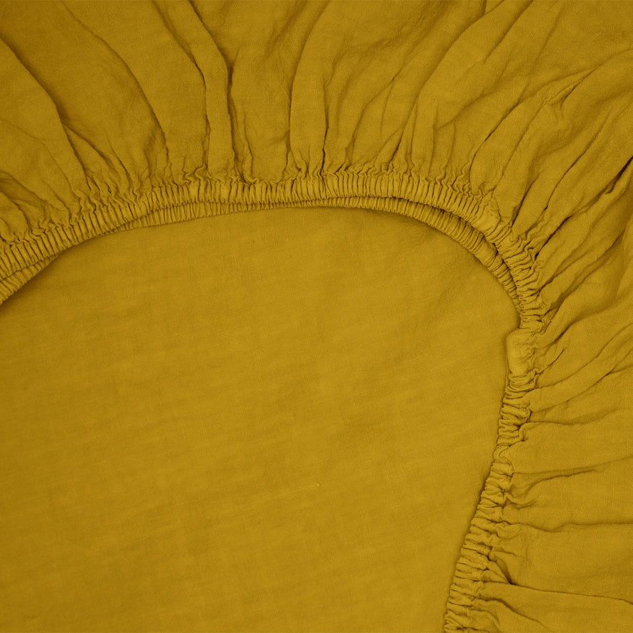 Simple Linen Fitted Sheet - Mustard