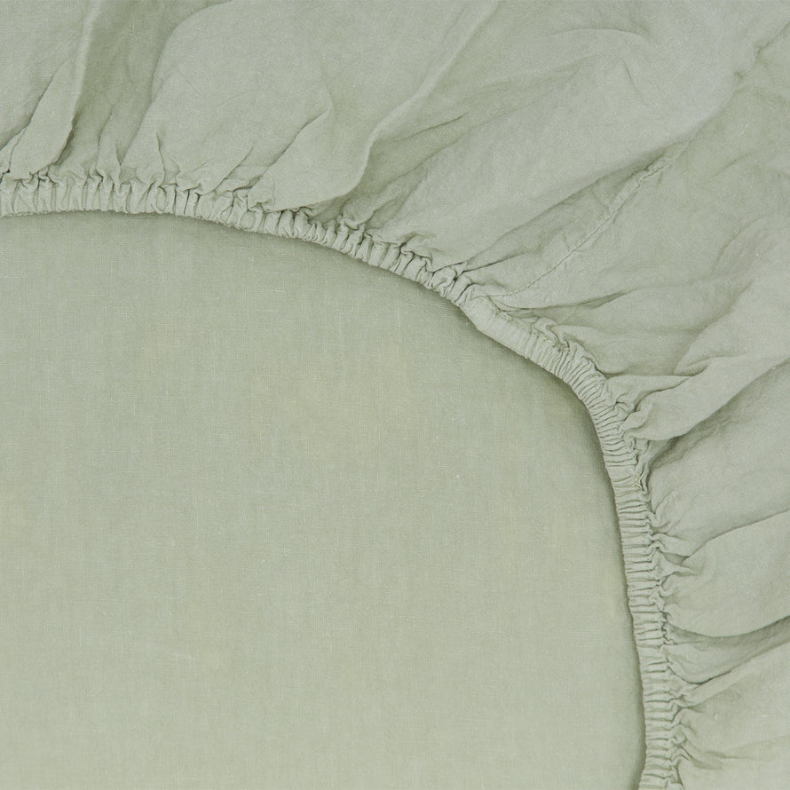 Simple Linen Fitted Sheet - Sage