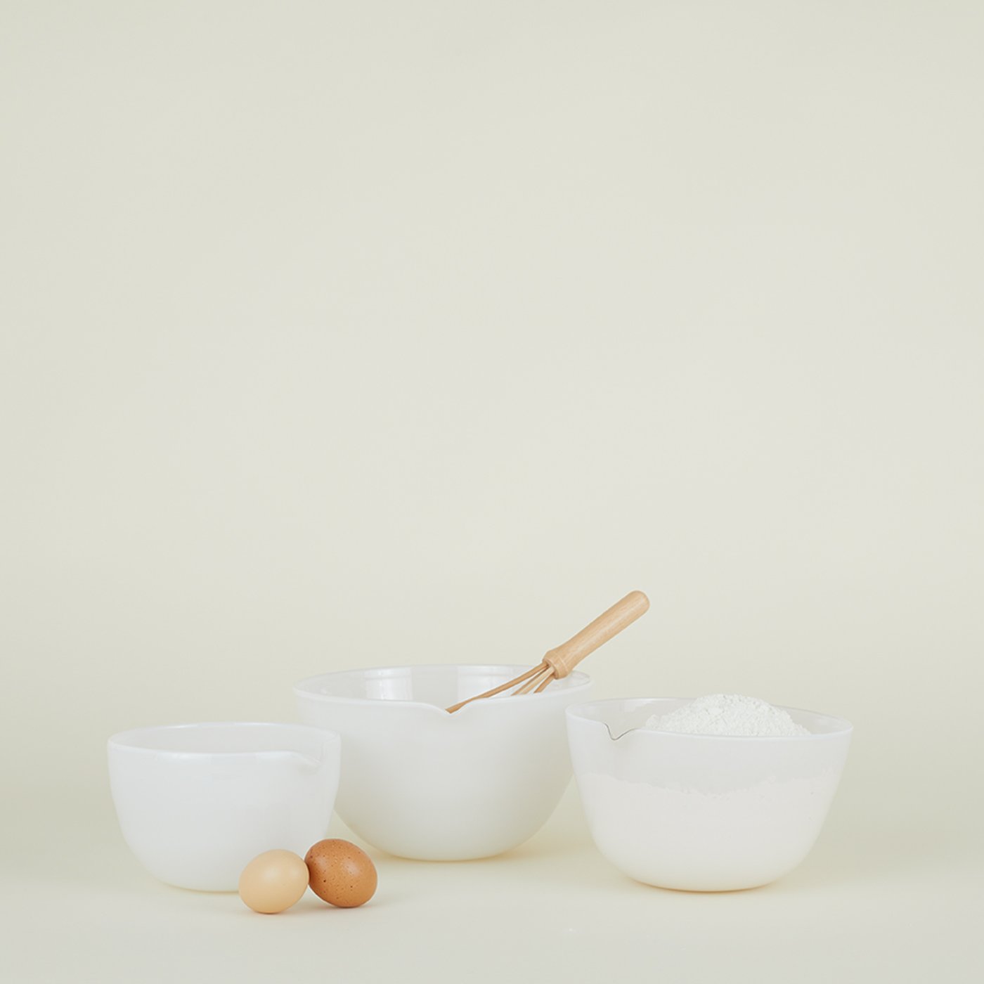 Blown Glass Mixing Bowls - White