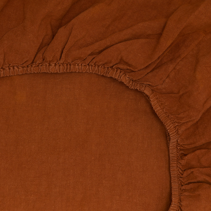 Simple Linen Fitted Sheet - Terracotta